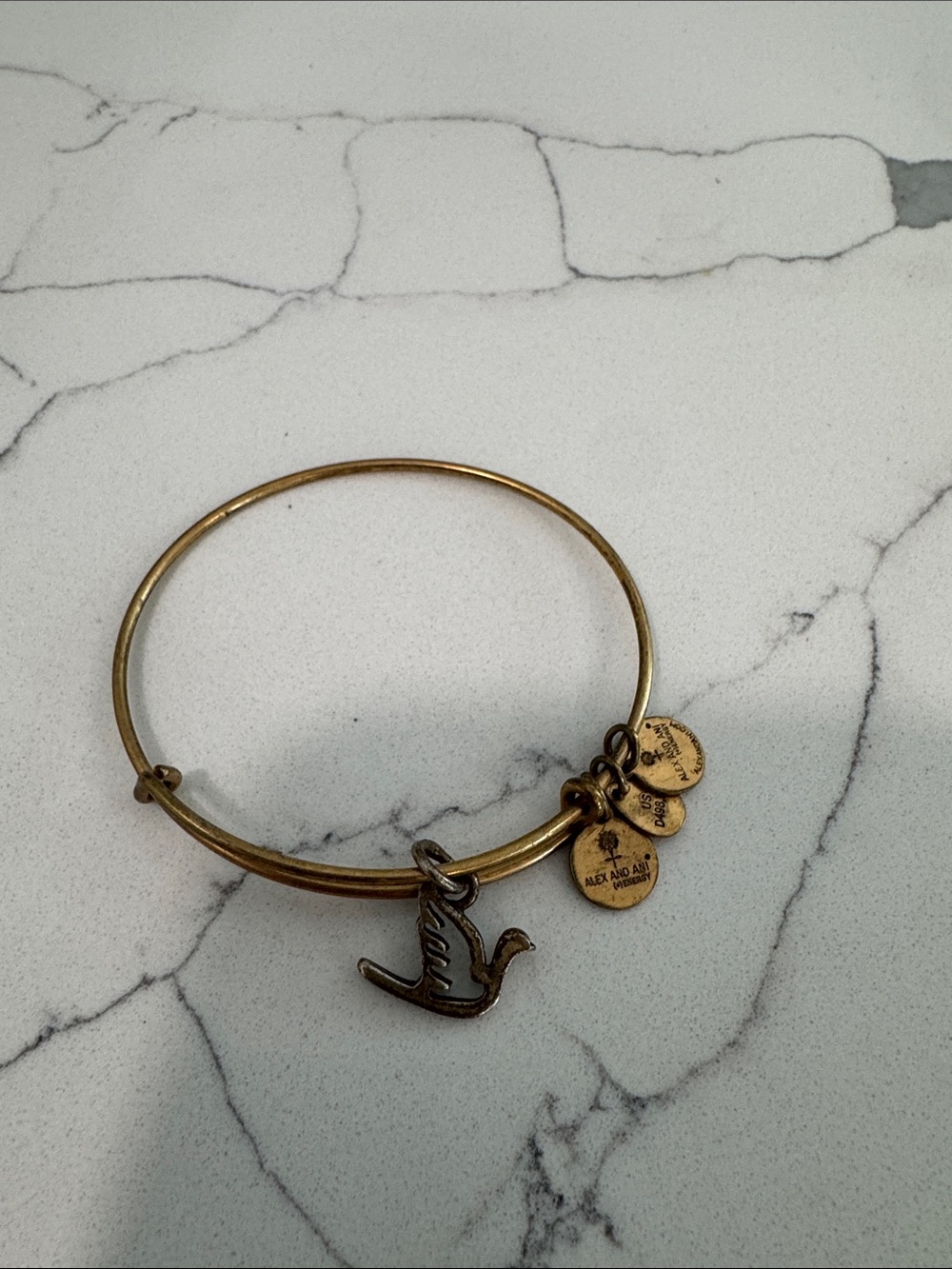 Alex and Ani Gold Tone Bird Charm Expandable Bangle
